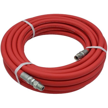 Industrial Choice 1/2 x 75 ft EPDM Air-Water-Light Chemical 300PSI Steel Crimp 1/2MPT to 1/2MPT Red RR1/2x75-300SC-8MP-8MP